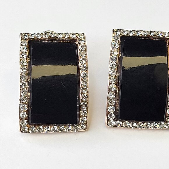 Black and Silver Crystal Rectangular Earrings - Picture 10 of 11